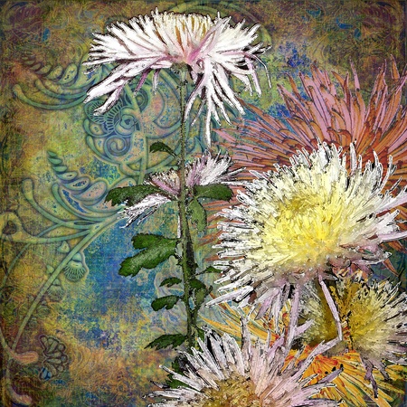 floral design chrysanthemum yellow, vintageの写真素材