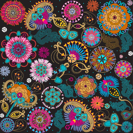 floral design on black backgroundのイラスト素材