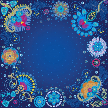 floral design, frame on blue backgroundのイラスト素材