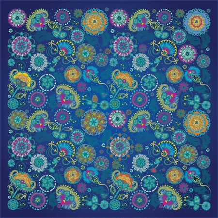 floral design on dark blue backgroundのイラスト素材