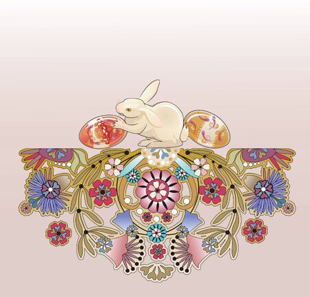 easter background design, flowers, bunnyのイラスト素材