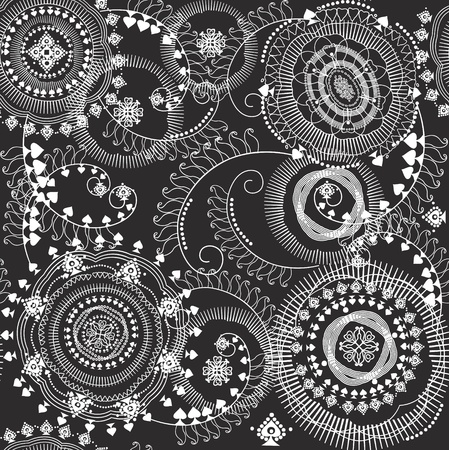seamless floral design black and whiteのイラスト素材