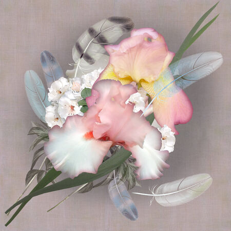 floral design pastel colored, iris bouquetの写真素材