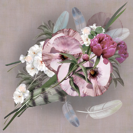 floral design pastel colored, iris bouquetの写真素材