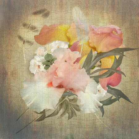 floral design pastel colored, iris bouquetの写真素材