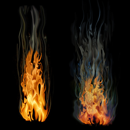 orange flames isolated on black backgroundの写真素材