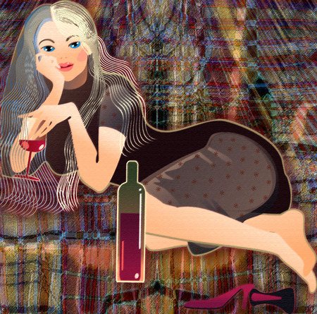 red wine, blond girlの写真素材
