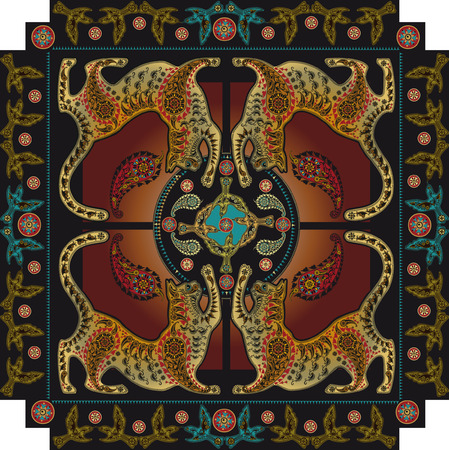 colored decorative graphic image, a cat and birdsのイラスト素材