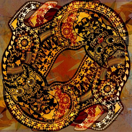 decoration motley animal pattern, floral fragments, tropical
 motifの写真素材