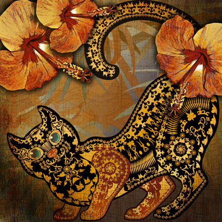 decoration motley animal pattern, floral fragments, tropical
 motifの写真素材