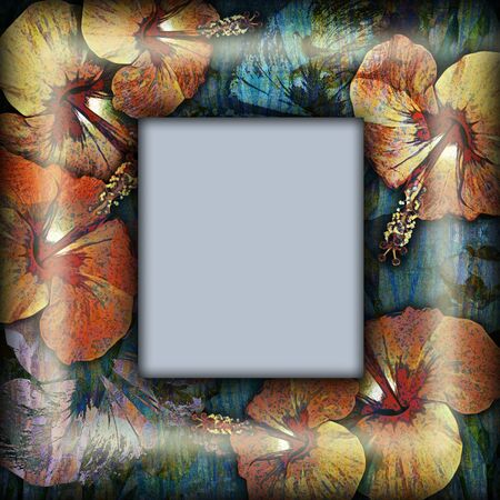 decoration motley floral frame, tropical motifの写真素材