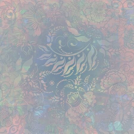 floral pattern, pink-grey pastel colored, on spotted backgroundの写真素材