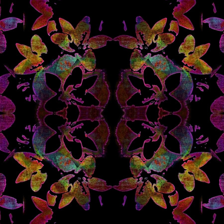 shabby black background withe silhouettes coloured flowersの写真素材