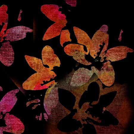 shabby background withe silhouettes coloured flowersの写真素材