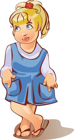 a little girl in a blue dress, isolatedのイラスト素材