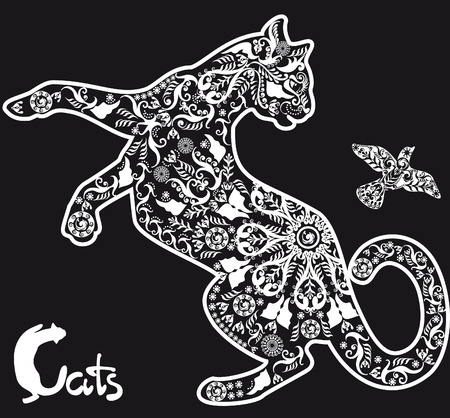 stylized drawing cat on black backgroundのイラスト素材