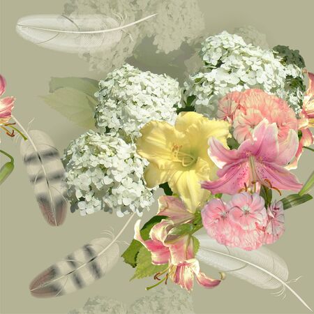 seamless floral bouquet on green  backgroundの写真素材