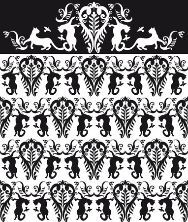 animalistic seamless patten black and white catのイラスト素材