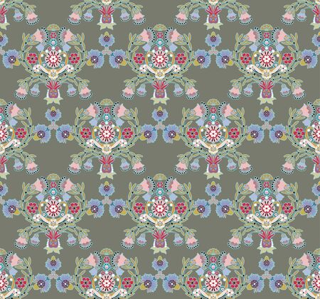 seamless floral pattern on green backgroundのイラスト素材