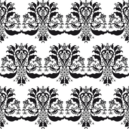 floral patten black and white seamlessのイラスト素材