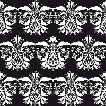 floral patten black and white seamlessのイラスト素材