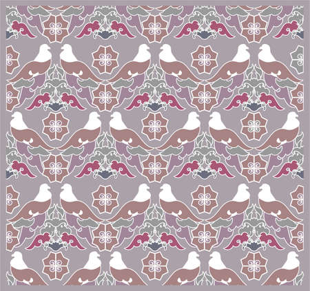 seamless pattern flowers and pgeonsのイラスト素材