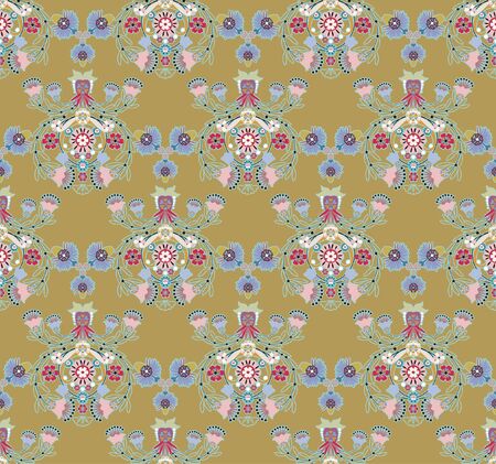 seamless floral pattern on green backgroundのイラスト素材