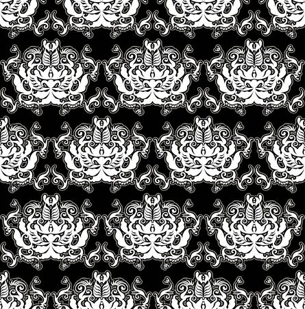 floral patten black and white seamlessのイラスト素材