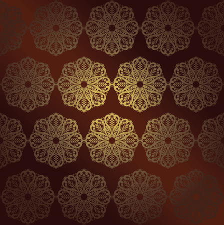 golden seamless vegetable pattern on brown gradient backgroundのイラスト素材