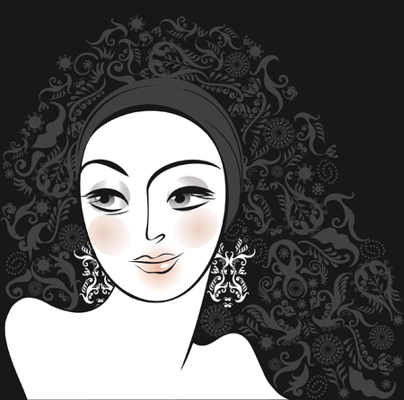 portrait woman beautiful on black backgroundのイラスト素材