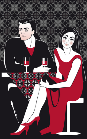 couples drinking vine in cafeのイラスト素材