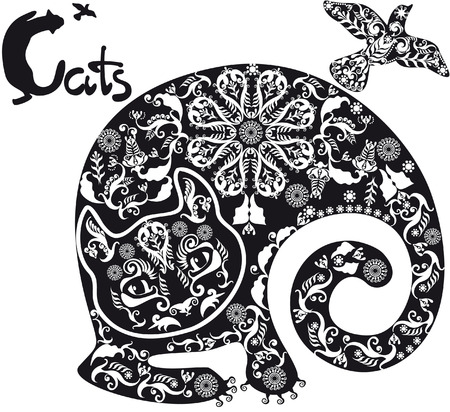 stylized  black and white patterned catのイラスト素材
