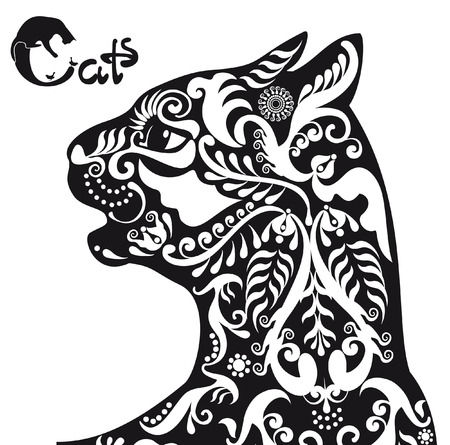 stylized  black and white patterned catのイラスト素材