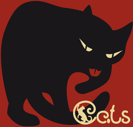 stylized black cat on dark red backgroundのイラスト素材