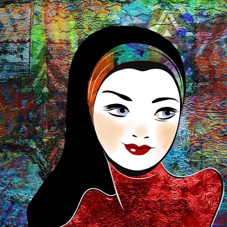 beautiful girl on motley background,stylized retro pictureの写真素材