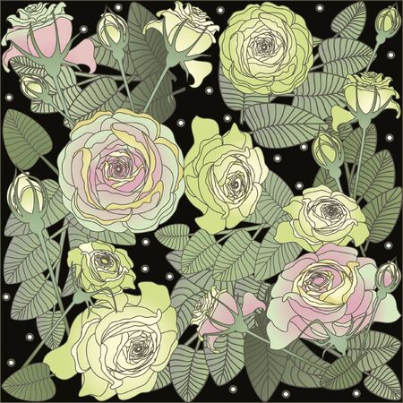 floral design roses on black backgroundのイラスト素材