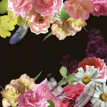 floral design pink roses on black backgroundの写真素材