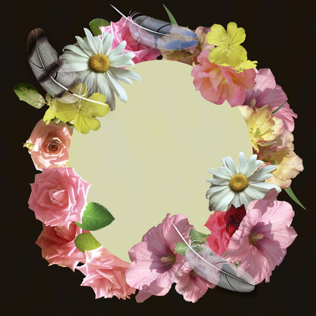 floral frame roses on black backgroundの写真素材