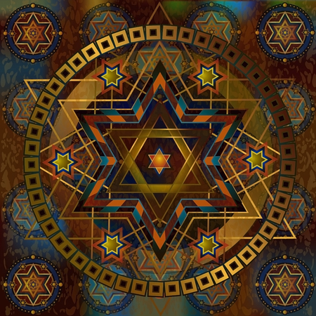 stars david radial ornament, colored backgroundの写真素材