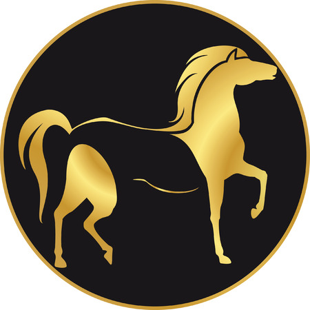 golden horse fragment of label design on black backgroundのイラスト素材
