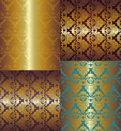 seamless floral golden pattern on color backgroundのイラスト素材
