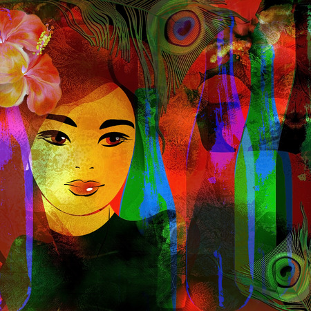 stylized wine bottle on a colored backgroundの写真素材