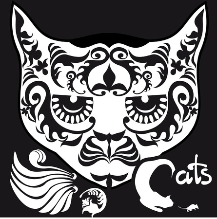 stylized  black and white patterned head catのイラスト素材
