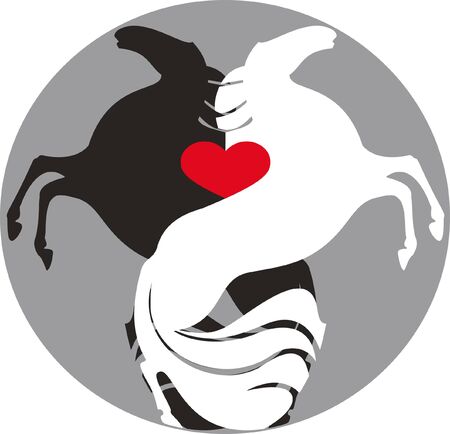 pair of horses on the background of the heart symbolのイラスト素材