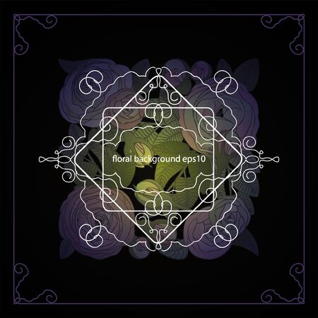 lace frame on a dark lilac floral backgroundのイラスト素材