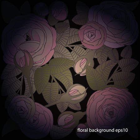 pink stylized roses on dark backgroundのイラスト素材