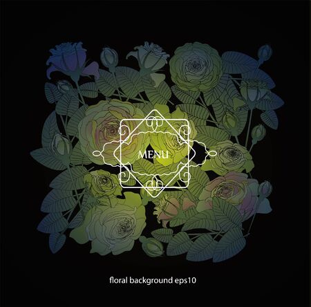 lace frame on a floral background, stylized rosesのイラスト素材