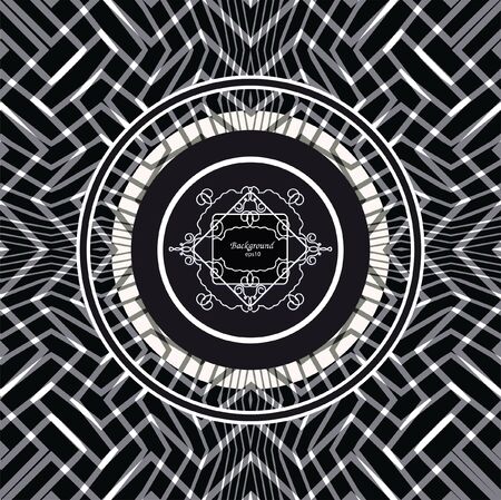 filigree frame on a black and white geometrical backgroundのイラスト素材