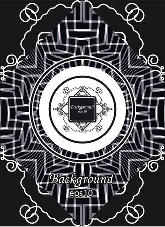 filigree frame on a black and white geometrical backgroundのイラスト素材