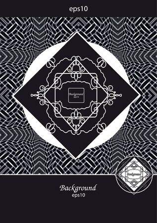 filigree frame on a black and white geometrical backgroundのイラスト素材